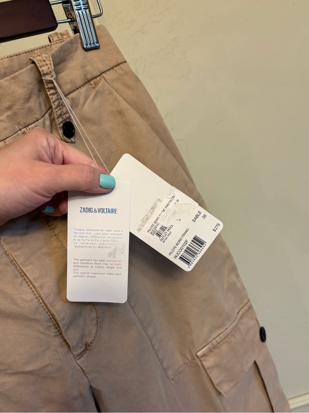Zadig & Voltaire Cargo Pants Beige/Tan High-Rise Pilote Bord MSRP $278 - Picture 6 of 7